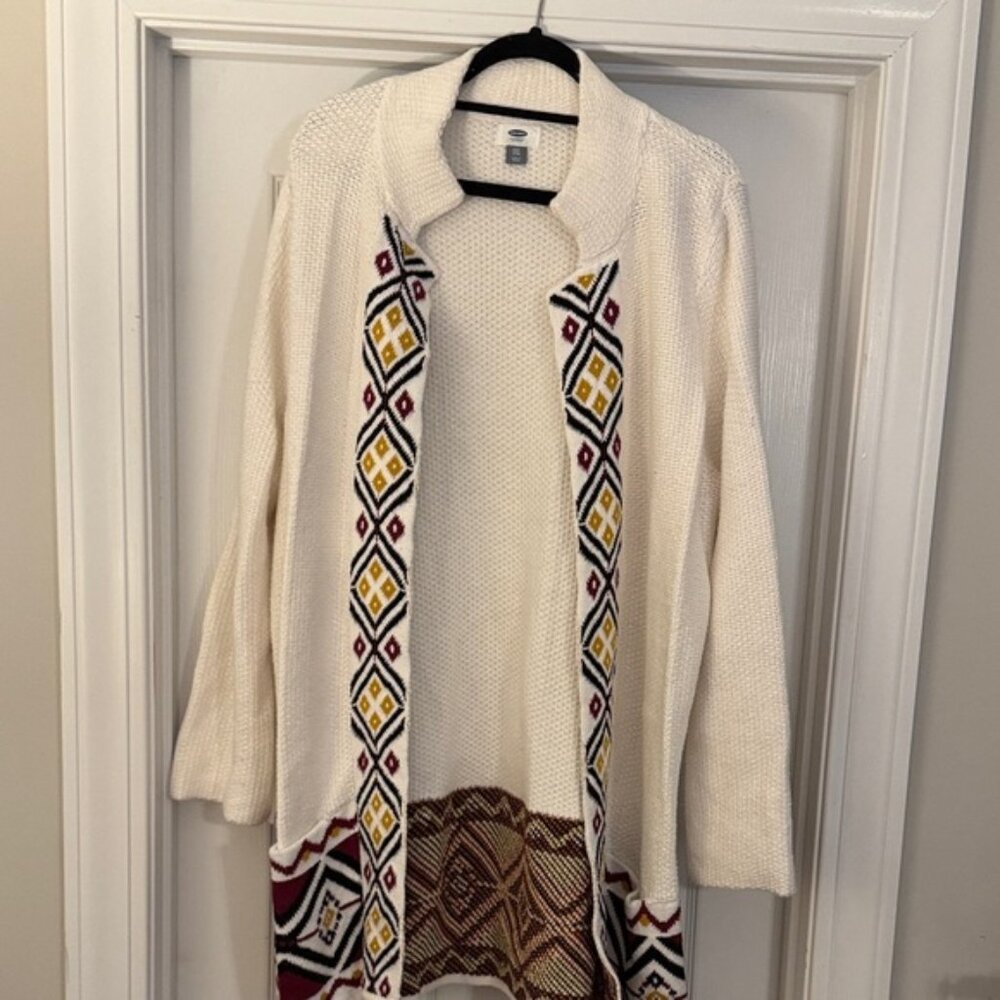 Old Navy Cream Cardigan with Geometric Accents